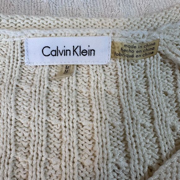 Calvin Klein Women’s Open Front Cable Knit Cardigan Sweater Cream M - Picture 2 of 4